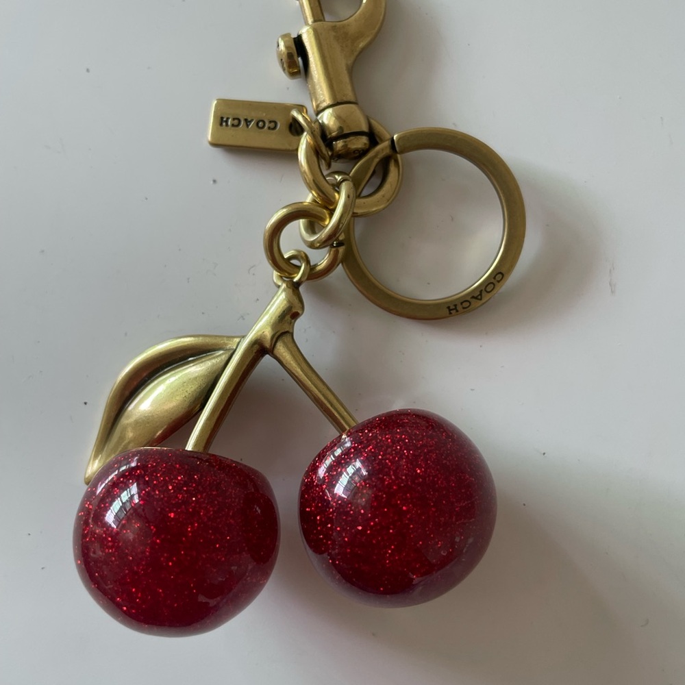 Coach Glitter Red Cherry Keychain with Gold-Tone Hardware